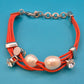 Mehrsträngiges Leder-Armband in Orange mit echten Perlen und Kristall-Details