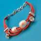 Mehrsträngiges Leder-Armband in Orange mit echten Perlen und Kristall-Details