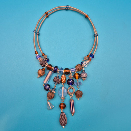 Boho-Statement-Kette mehrreihig mit Ethno-Perlen-Mix und Anhängern