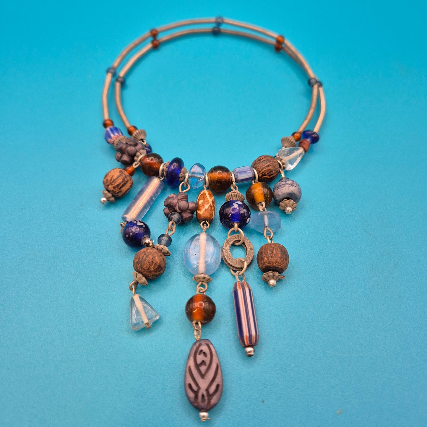 Boho-Statement-Kette mehrreihig mit Ethno-Perlen-Mix und Anhängern