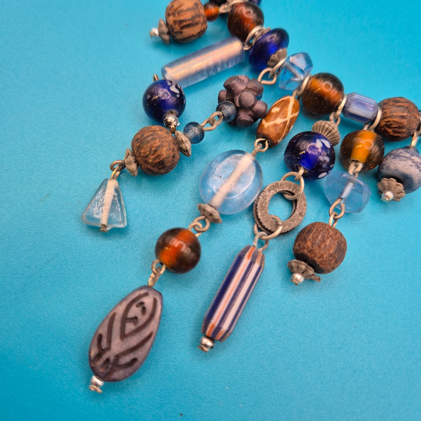 Boho-Statement-Kette mehrreihig mit Ethno-Perlen-Mix und Anhängern
