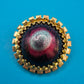 Vintage Emaille Brosche im goldenen Zahnrad-Design 3 cm