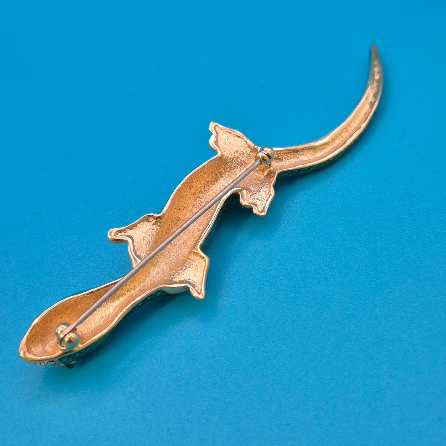Vintage Emaille Brosche Salamander mit Strass-Verzierung Goldfarben