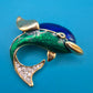 Vintage Delfin-Brosche Goldfarben mit Emaille und Strassbesatz