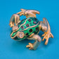 Vintage Frosch Brosche in Goldoptik mit grüner Emaille und Strasssteinen