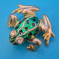 Vintage Frosch Brosche in Goldoptik mit grüner Emaille und Strasssteinen