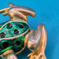 Vintage Frosch Brosche in Goldoptik mit grüner Emaille und Strasssteinen