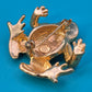 Vintage Frosch Brosche in Goldoptik mit grüner Emaille und Strasssteinen