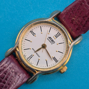 Vintage ADEC Quarz Armbanduhr mit bordeauxrotem Lederarmband