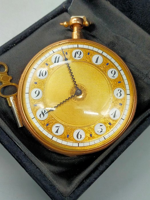 Seltene Antike Spindeltaschenuhr Prunk-Taschenuhr Gold 24K 1949
