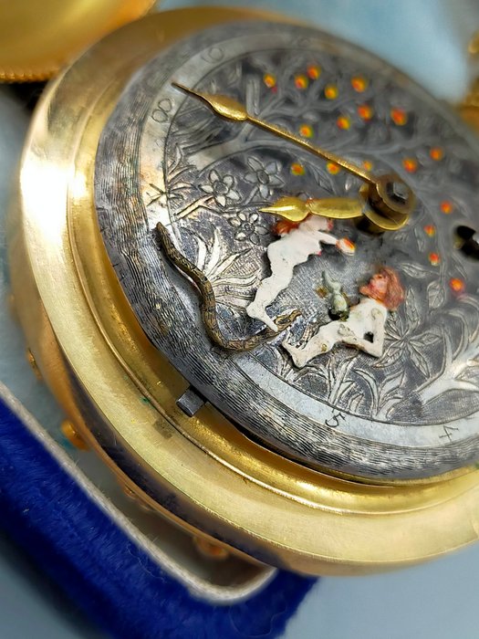 Luxus Seltene Taschenuhr 18K Gold Tascheuhr Adam & Eva 1949