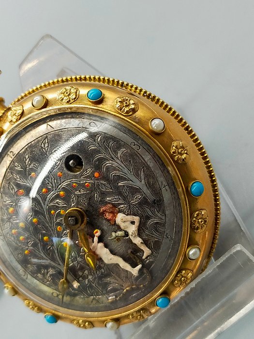 Luxus Seltene Taschenuhr 18K Gold Tascheuhr Adam & Eva 1949