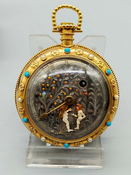 Luxus Seltene Taschenuhr 18K Gold Tascheuhr Adam & Eva 1949