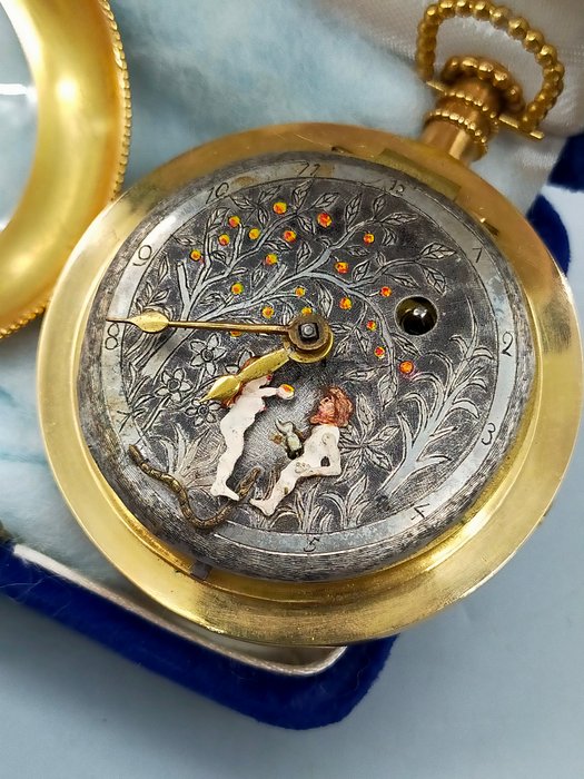 Luxus Seltene Taschenuhr 18K Gold Tascheuhr Adam & Eva 1949