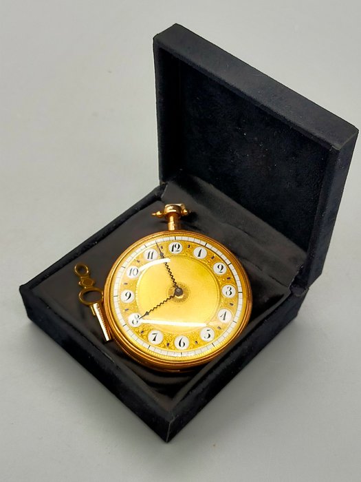 Seltene Antike Spindeltaschenuhr Prunk-Taschenuhr Gold 24K 1949