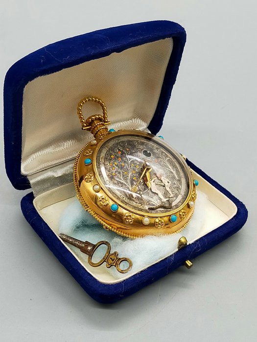 Luxus Seltene Taschenuhr 18K Gold Tascheuhr Adam & Eva 1949