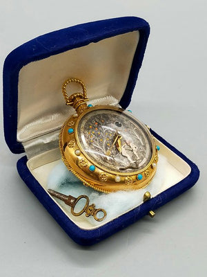 Luxus Seltene Taschenuhr 18K Gold Tascheuhr Adam & Eva 1949