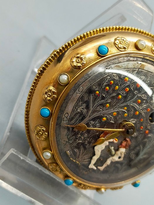 Luxus Seltene Taschenuhr 18K Gold Tascheuhr Adam & Eva 1949