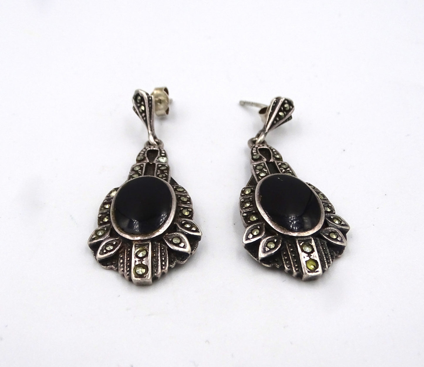 Exquisite Silber ART DECO Ohrringe mit Onyx