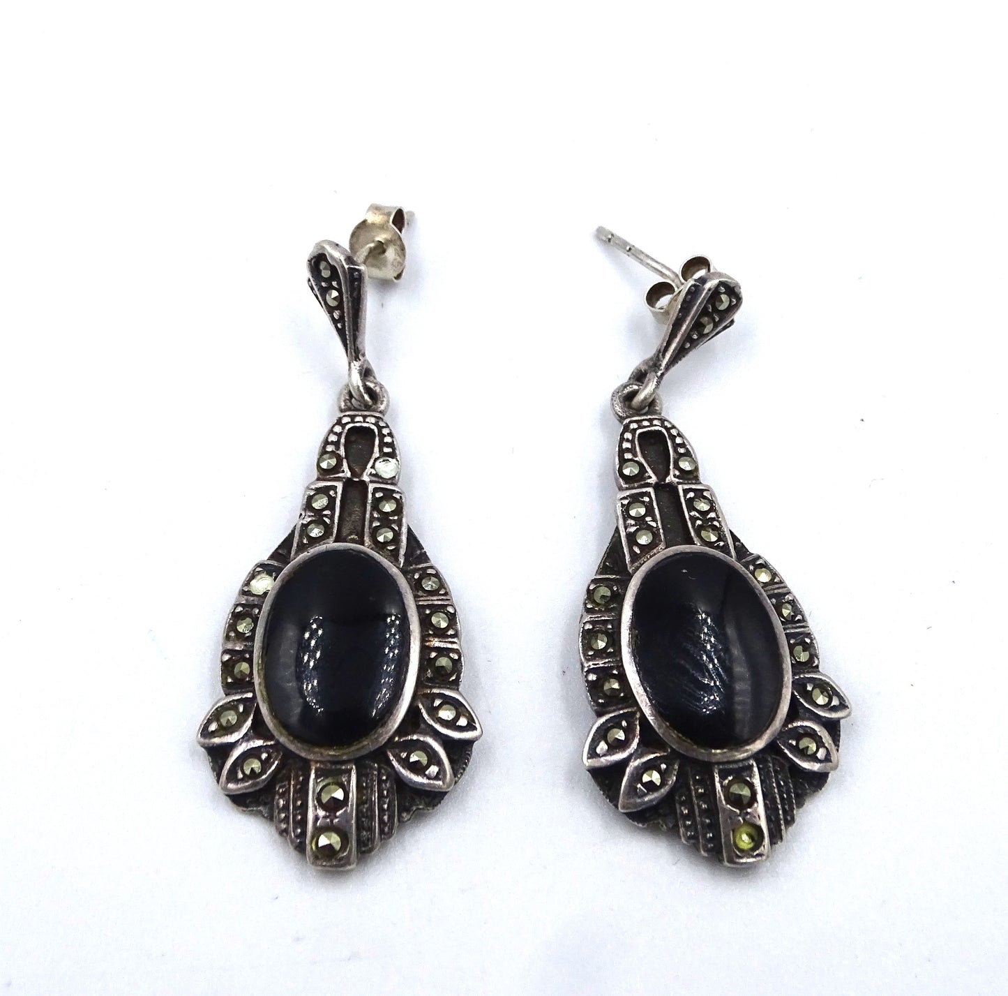 Exquisite Silber ART DECO Ohrringe mit Onyx