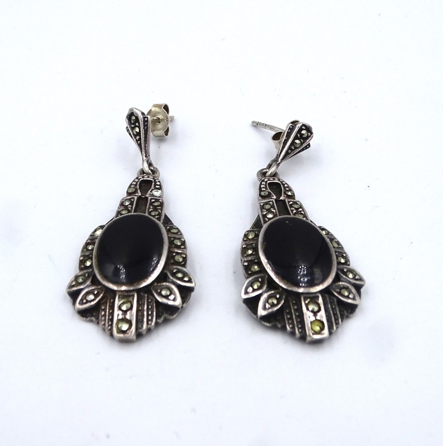 Exquisite Silber ART DECO Ohrringe mit Onyx