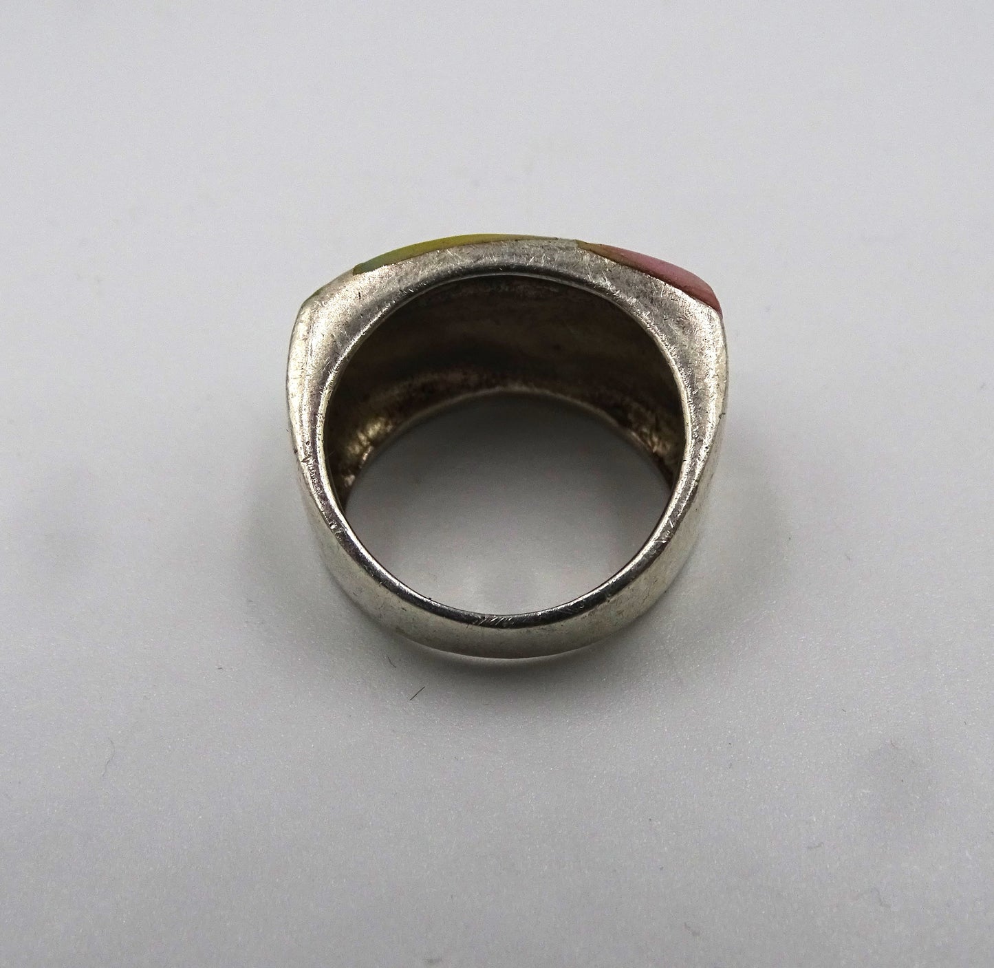 Vintage Perlmutt Mosaik Band Ring aus 925 Sterling Silber – Größe 52
