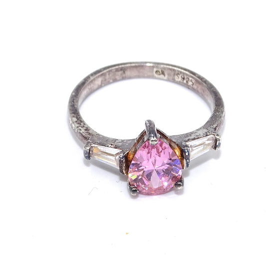 Sterling Silber 925 Ring mit Zirkonia und rosa Steinen (Größe 57)