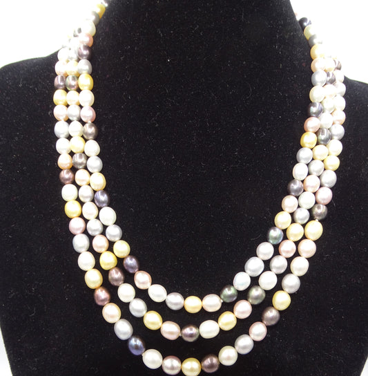 Vintage Echte Perlenkette mit Dreifach-925-Silberverschluss