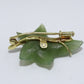 Brosche Blatt Jade Gold 14K