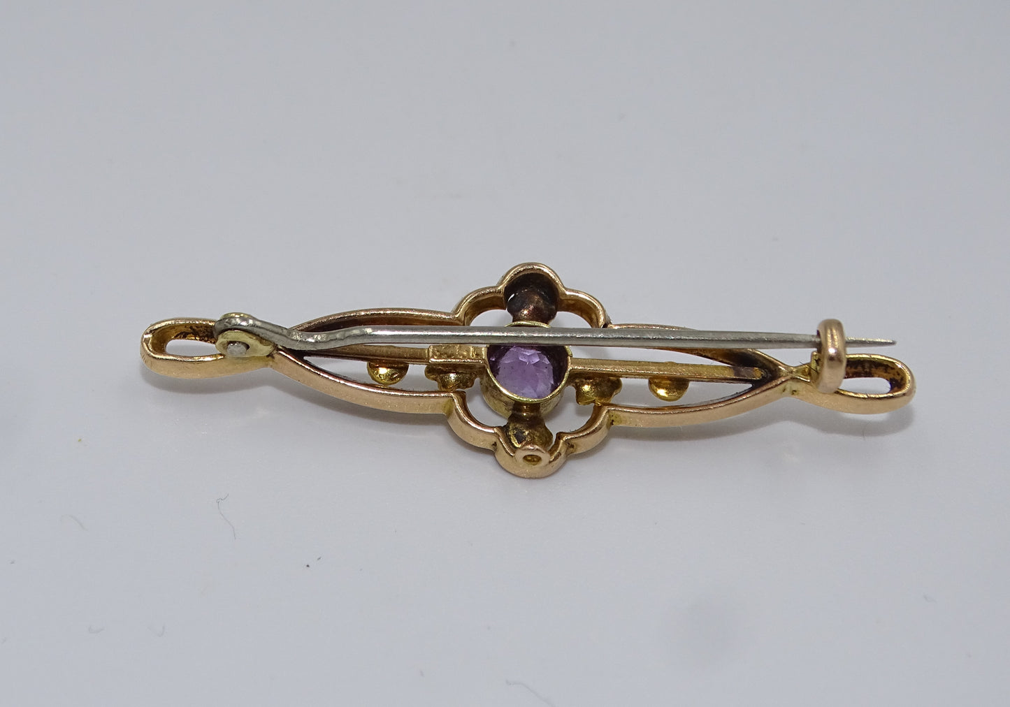 Antike Jugendstil  Gold Brosche mit Amethyst und Perlen