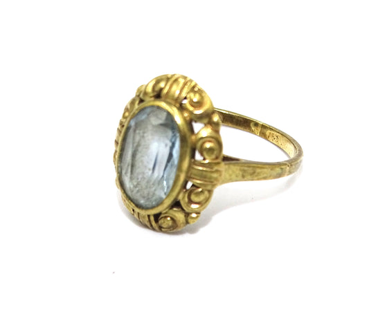 Vintage Ring in 8k Gelbgold mit Zartblauem Spinell im Antik Look (Größe 53)