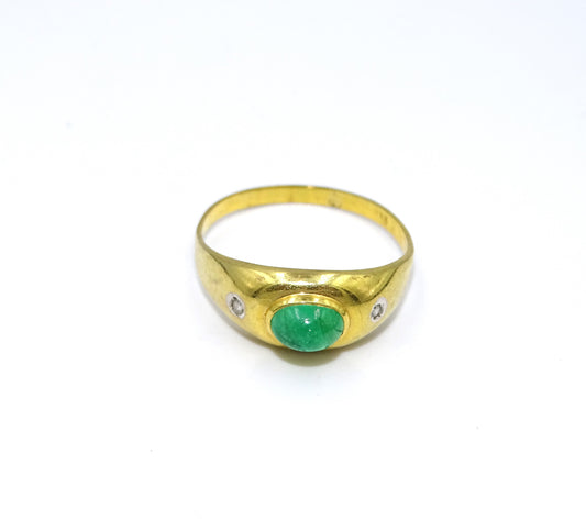 Vintage Goldring mit Smaragd und Diamanten - Größe 55