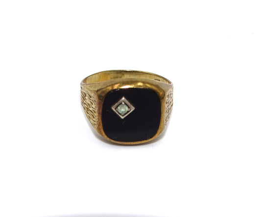 Herrenring mit Onyx und Zirkonia - Gelbgold, Größe 59