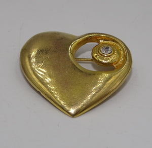 Vintage Herz Brosche goldfarben mit Zirkonium
