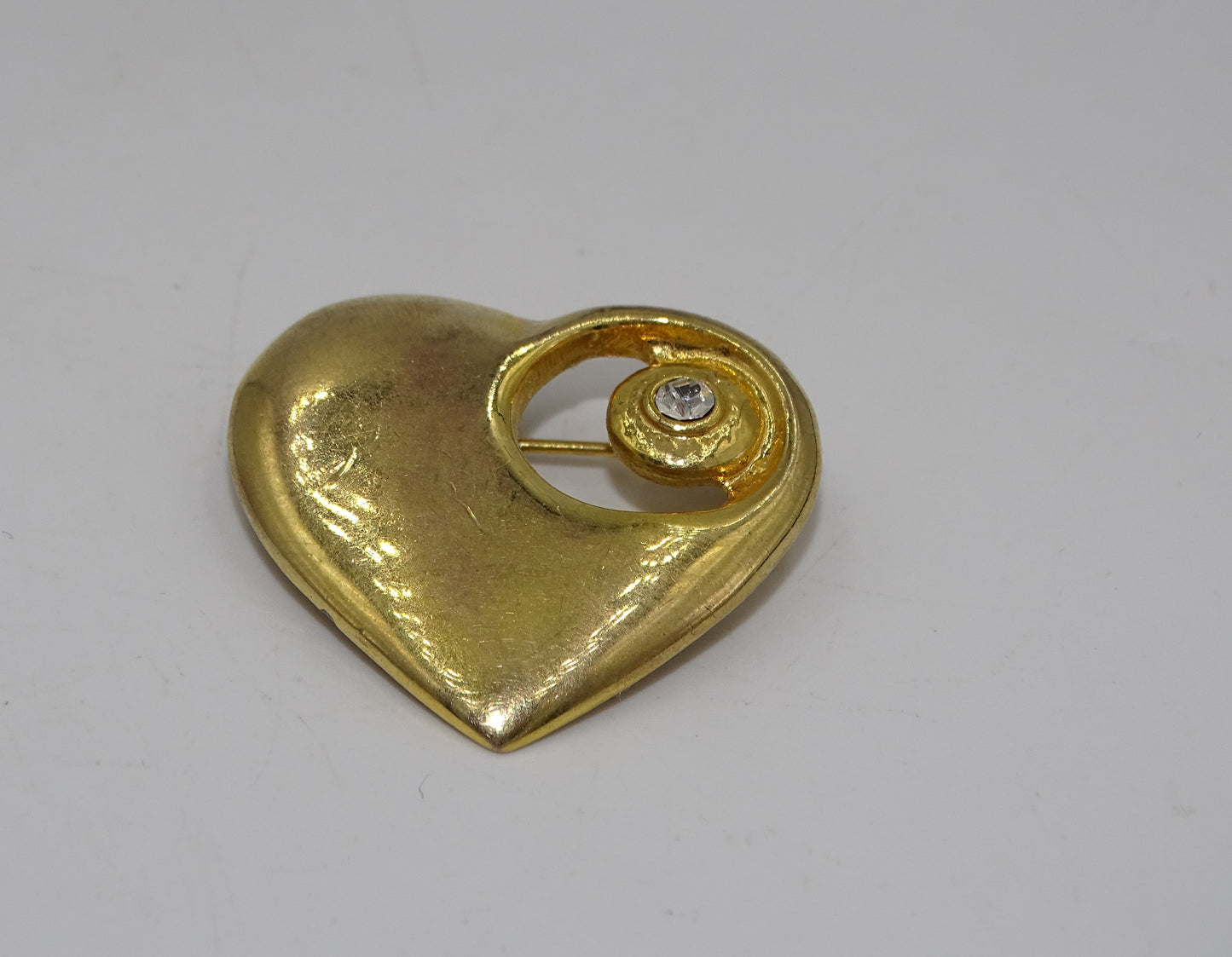 Vintage Herz Brosche goldfarben mit Zirkonium