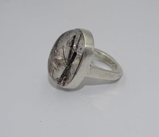 Ring aus 925er Silber mit Turmalin-Quarz - Oval, Größe 51