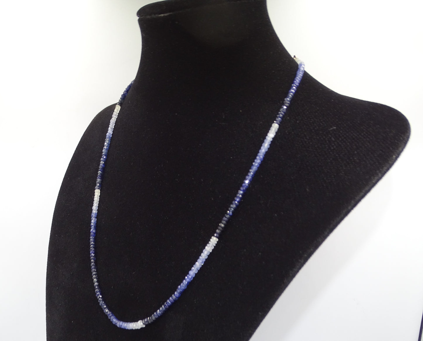 Elegante Saphir blau Kette facettiert 925 Silber– 50 cm