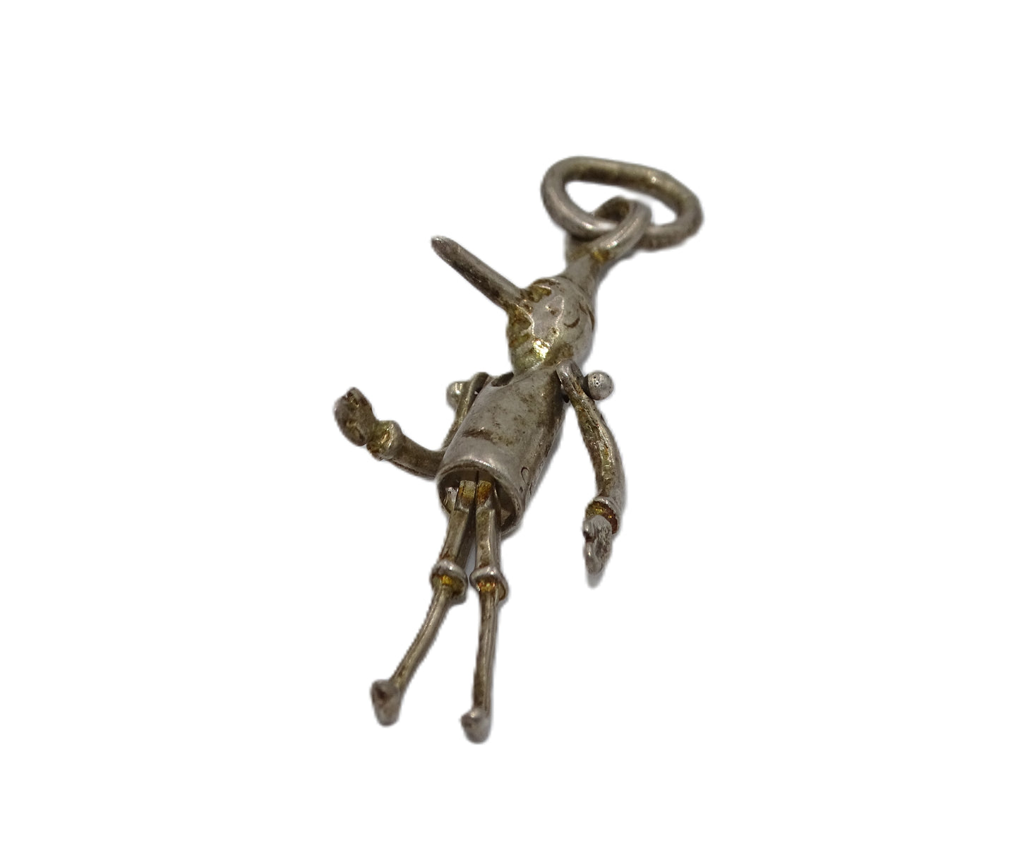 Vintage Gelenk Pinocchio Puppe Sterling Silber Halsketteanhänger