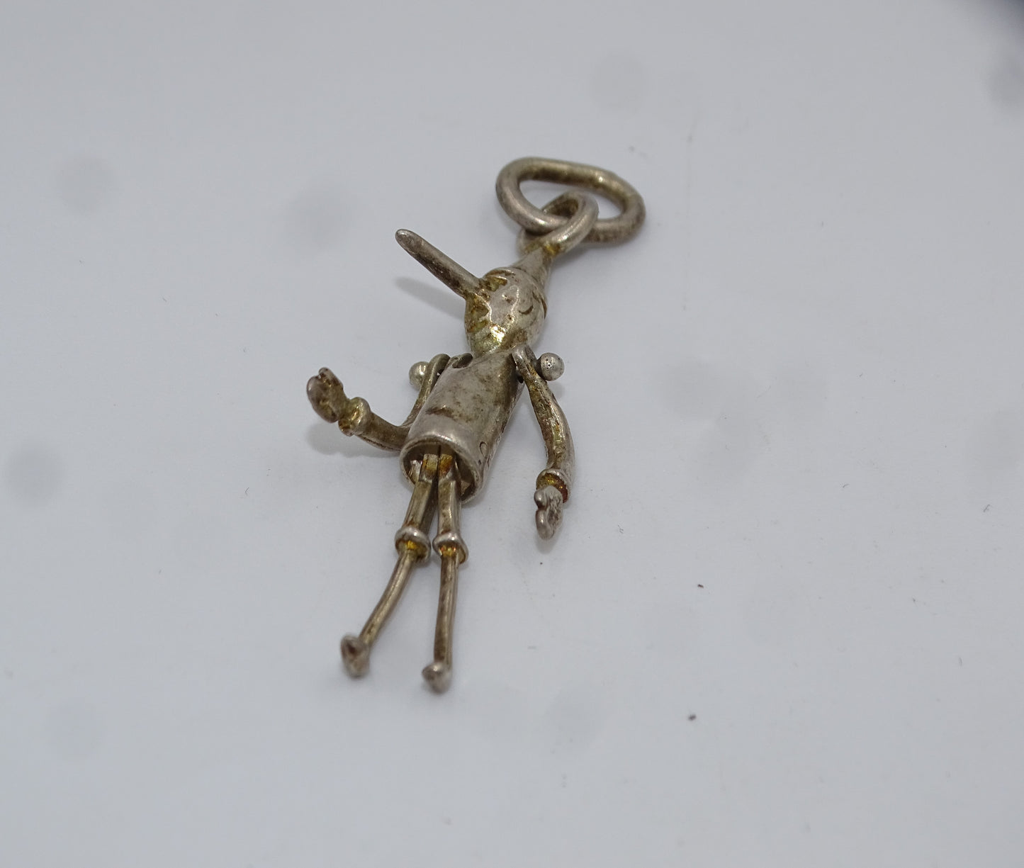 Vintage Gelenk Pinocchio Puppe Sterling Silber Halsketteanhänger