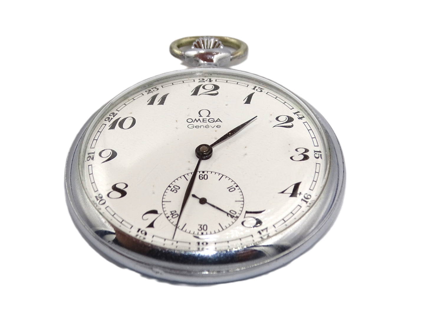 Omega 18 Linie Taschenuhr Cal 960, Baujahr 1973 - Druckknopflasche, 17 Juwelen