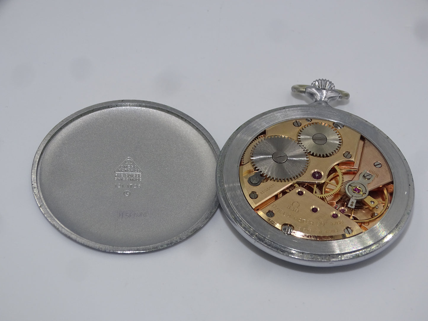 Omega 18 Linie Taschenuhr Cal 960, Baujahr 1973 - Druckknopflasche, 17 Juwelen