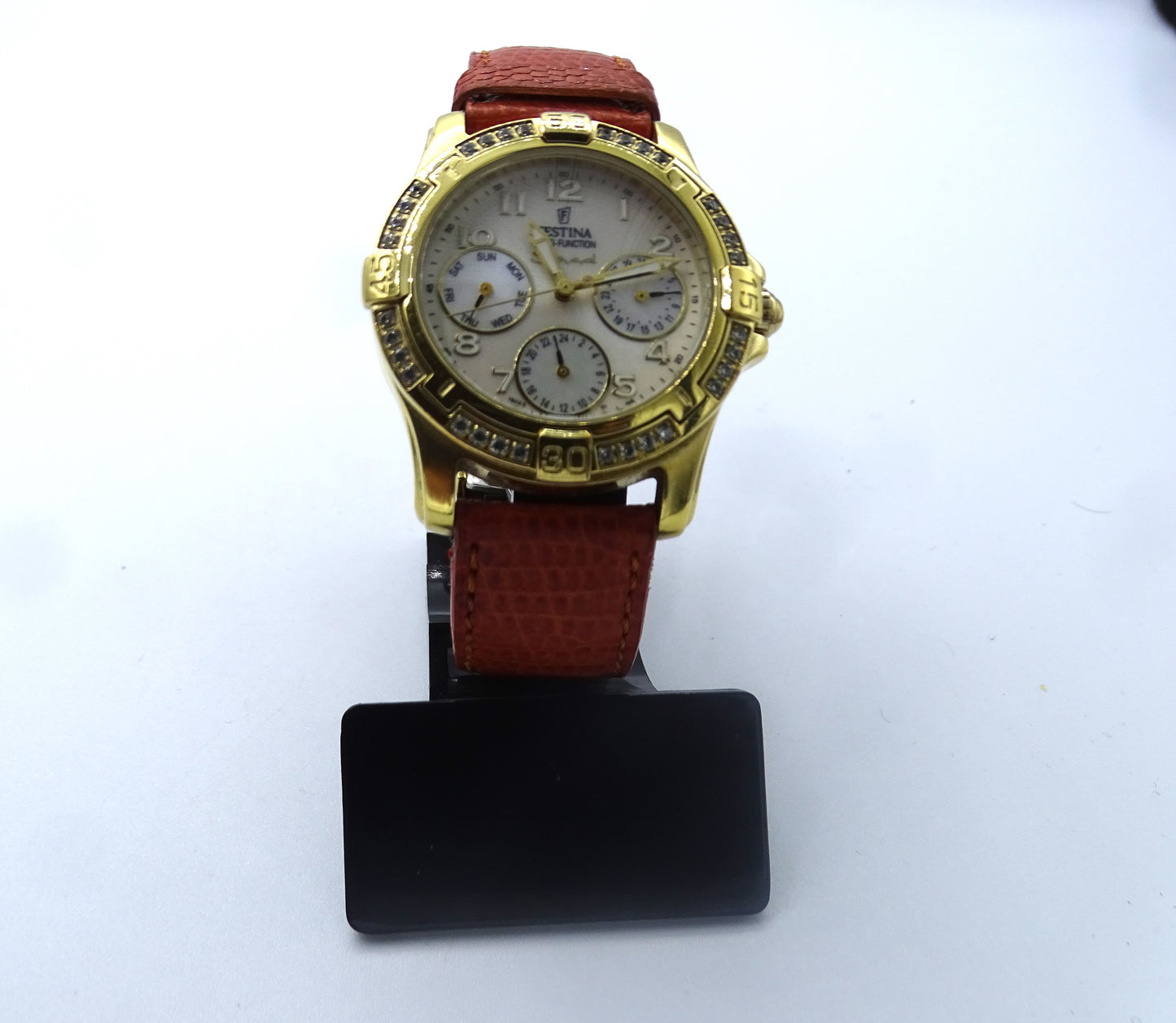 Festina Damenuhr 35mm Gold Plated Multifunktion Bling Leder