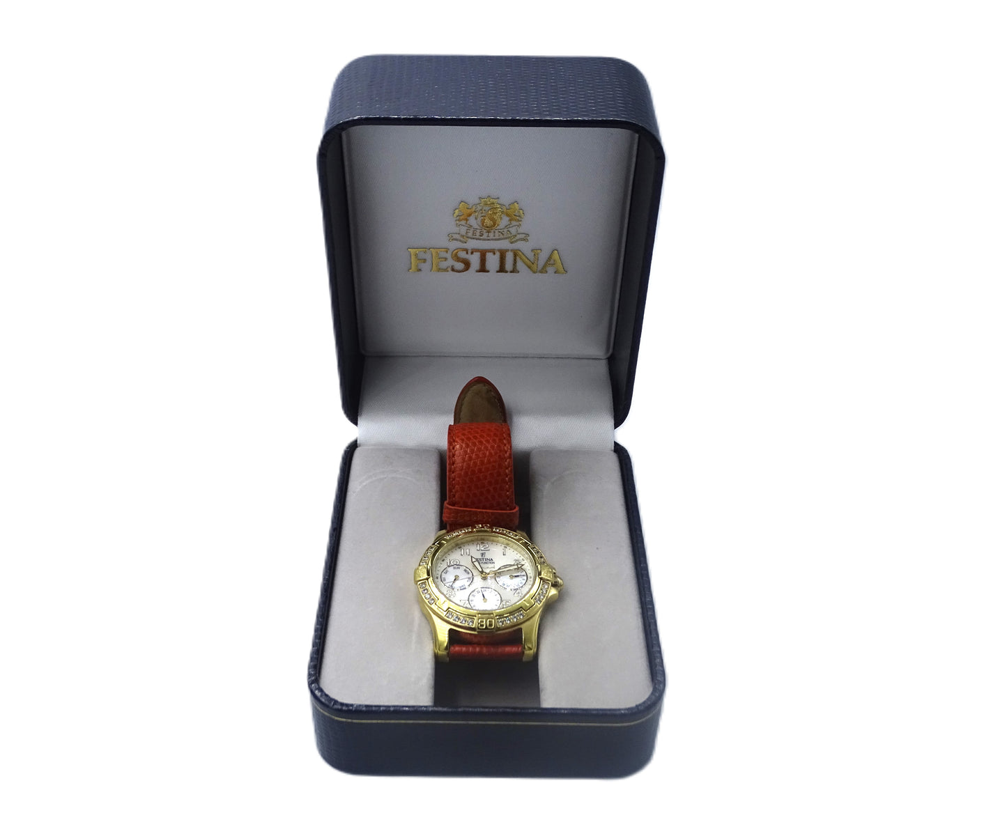 Festina Damenuhr 35mm Gold Plated Multifunktion Bling Leder