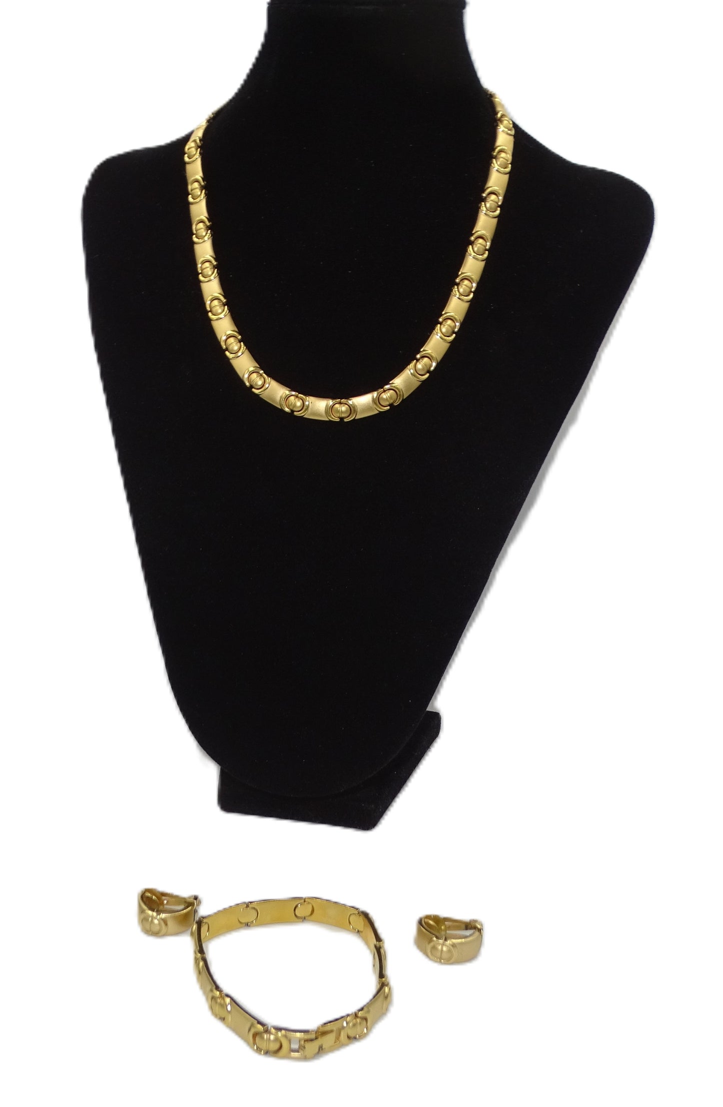 Goldene Damen Edelstahl-Set: Halskette, Armband und Ohrenclips