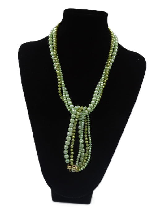 70er Jahre Perlenkette Collier Zuchtperlen Grün 46 cm Gold 585 / 14K