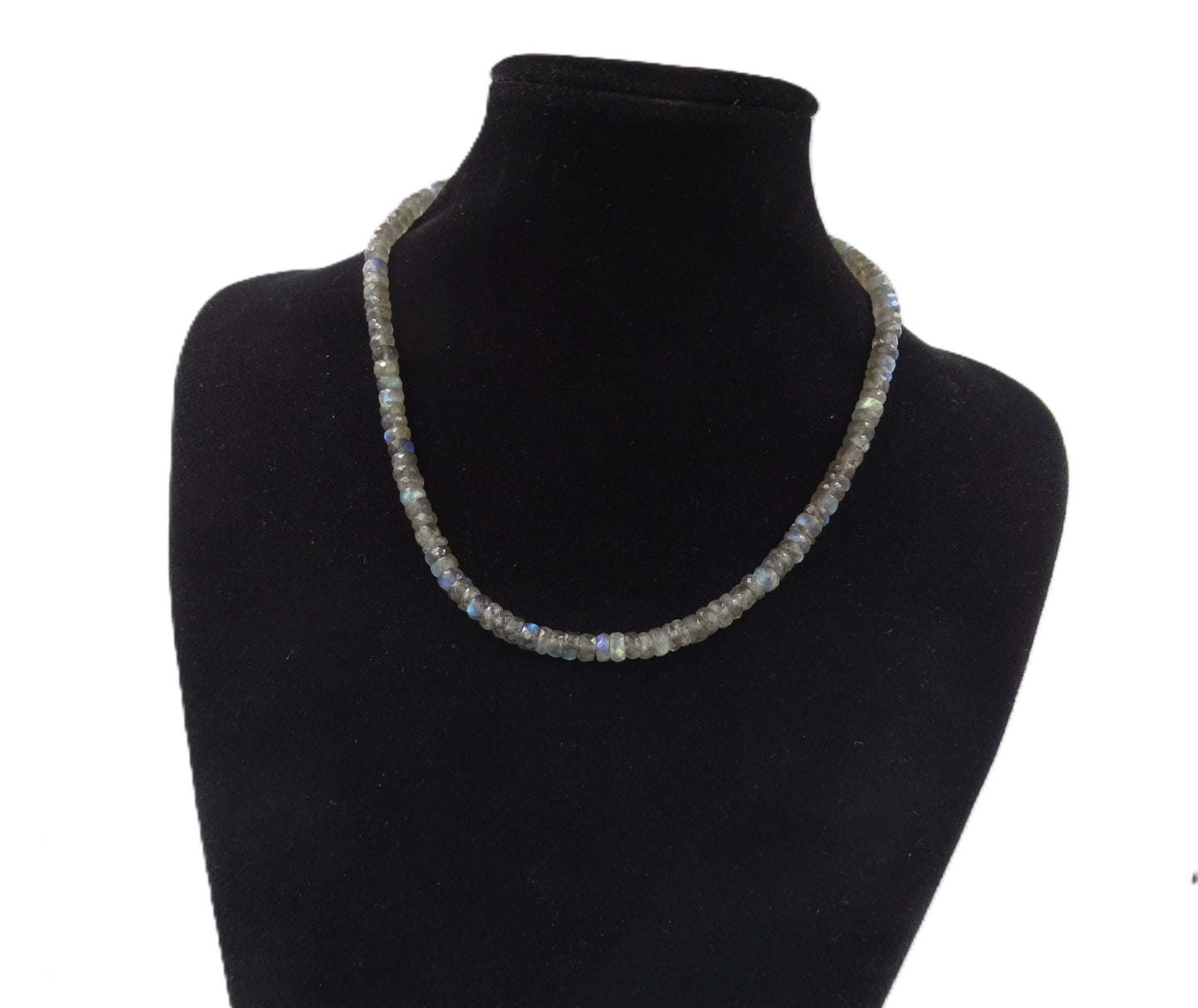 Labradorit-Kette mit Feueropal-Steinen, Silber- und Goldverschluss