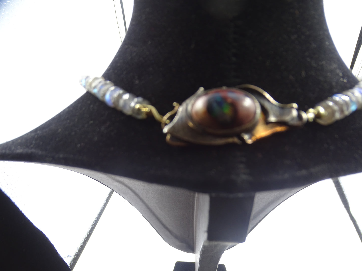 Labradorit-Kette mit Feueropal-Steinen, Silber- und Goldverschluss