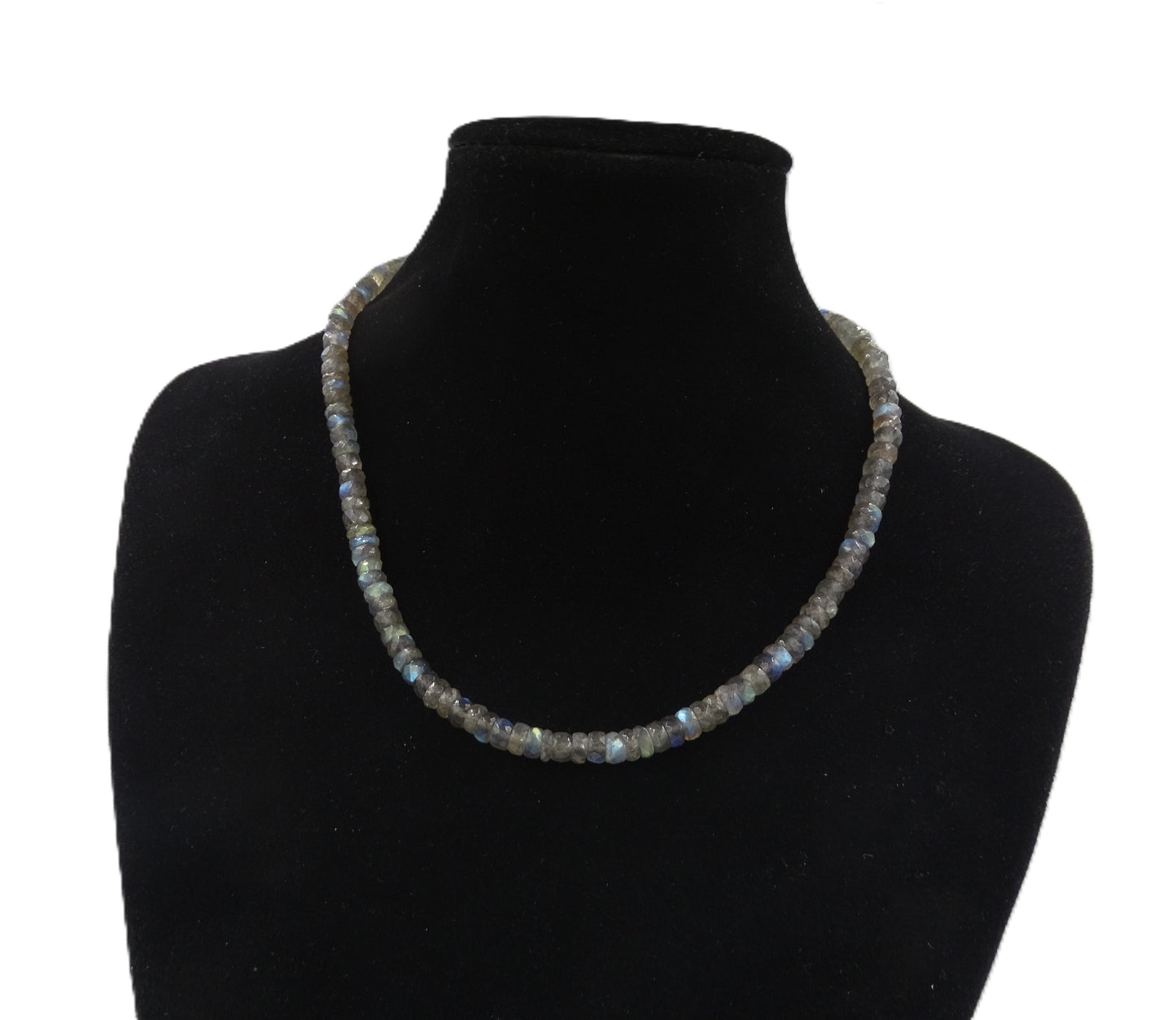 Labradorit-Kette mit Feueropal-Steinen, Silber- und Goldverschluss