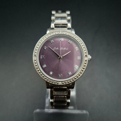 Emilia Brillante Damen-Armbanduhr | Lila Zifferblatt | Strass-Lünette & Metallarmband