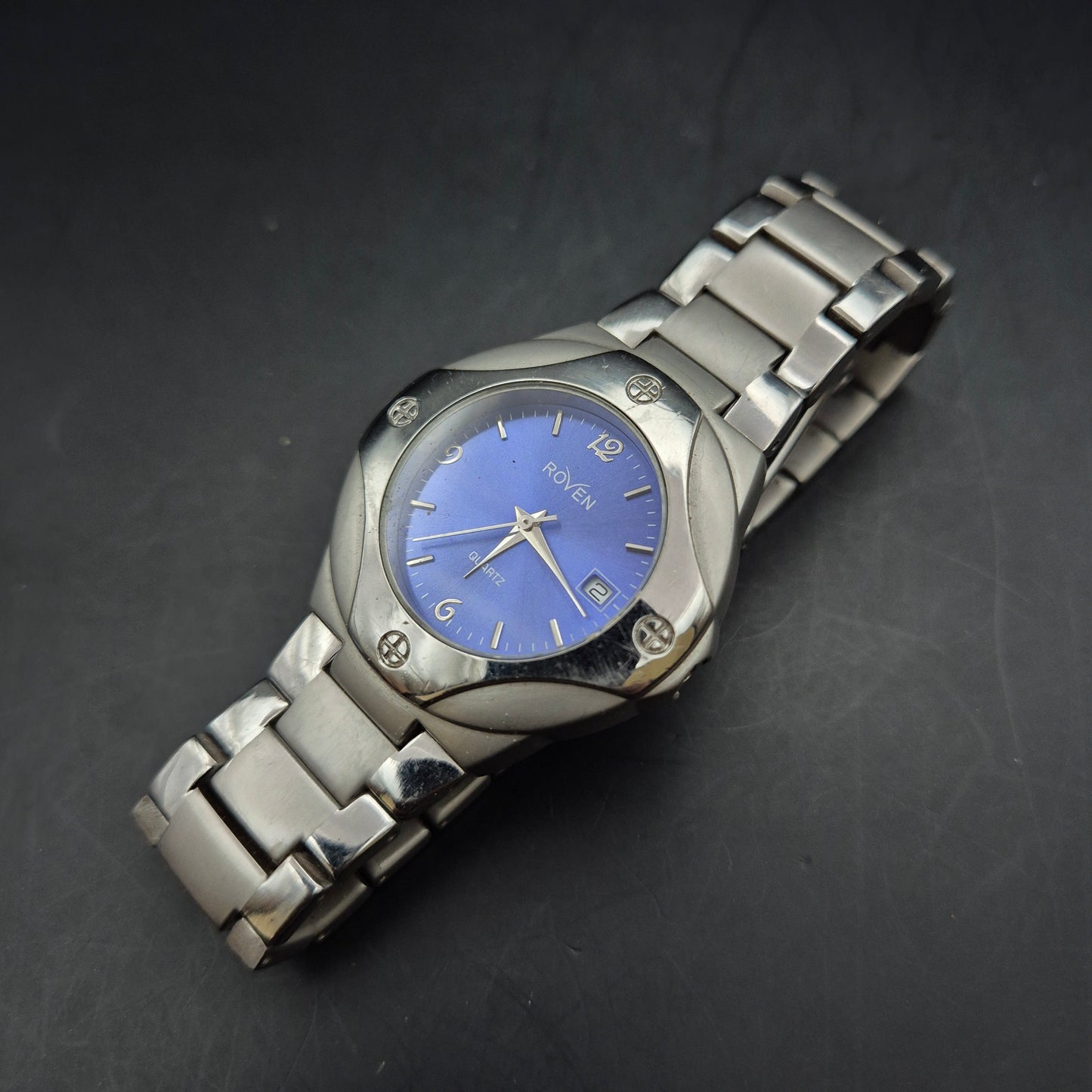 Roven Quartz Herrenuhr, blaues Zifferblatt – DEFEKT (Krone fehlt) - Bild 3